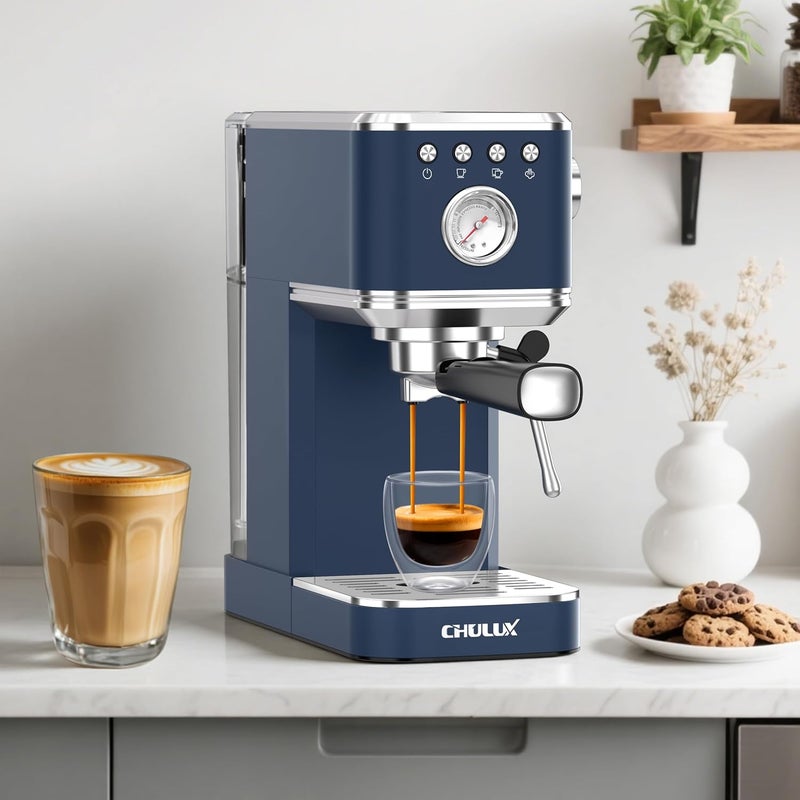CHULUX Slim 2026 Upgrade Espresso Machine with Milk Frother Steam Wand, 20 Bar Professional Italian Pump Espresso Coffee Machine for Home Cappuccino & Latte Maker, Stainless Steel, Navy - Image 5